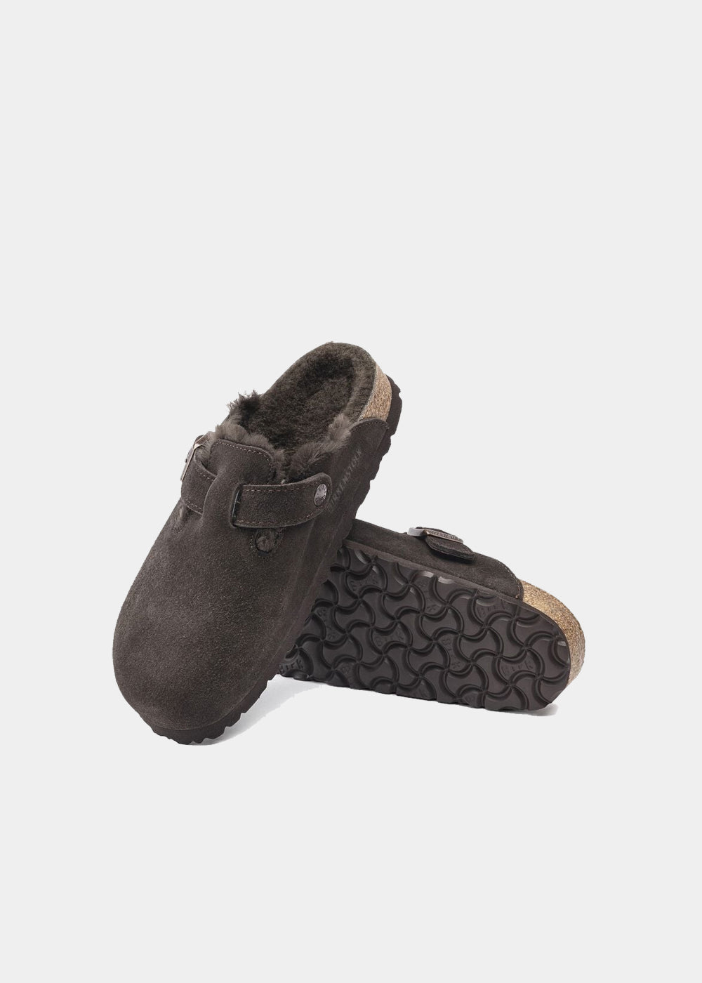 Sabots Birkenstock Boston Shearling en nubuck et fourrure mocca, vue 6 – sabots fourrés femme | Ann Tuil