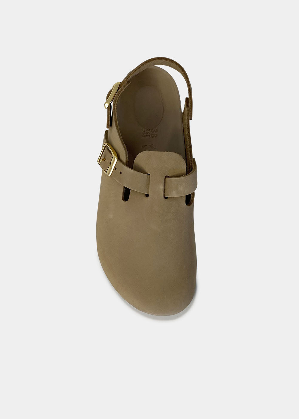 Sabots Birkenstock Tokio II en nubuck sandcastle, vue 3 – sabots femme | Ann Tuil