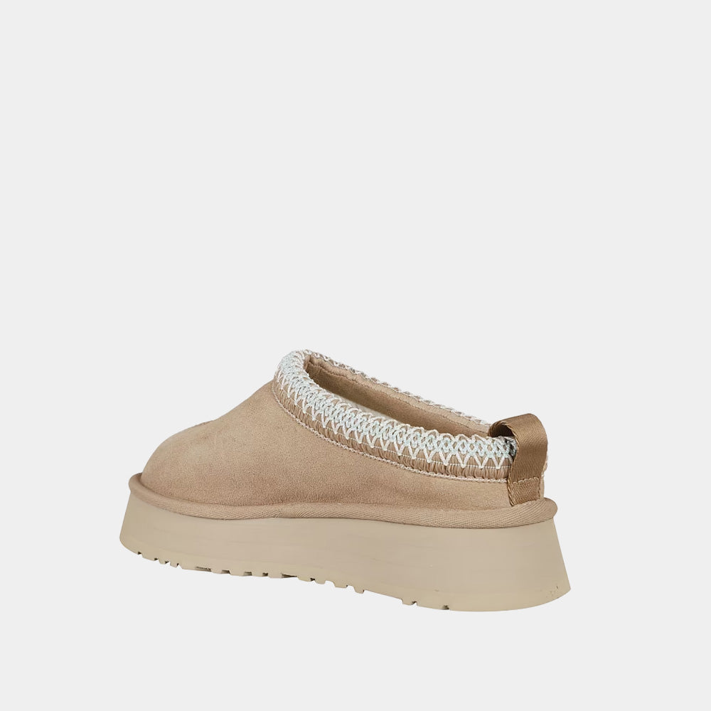 Mules plateforme UGG Tazz en velours et tissu sable, vue 3 – mules femme | Ann Tuil