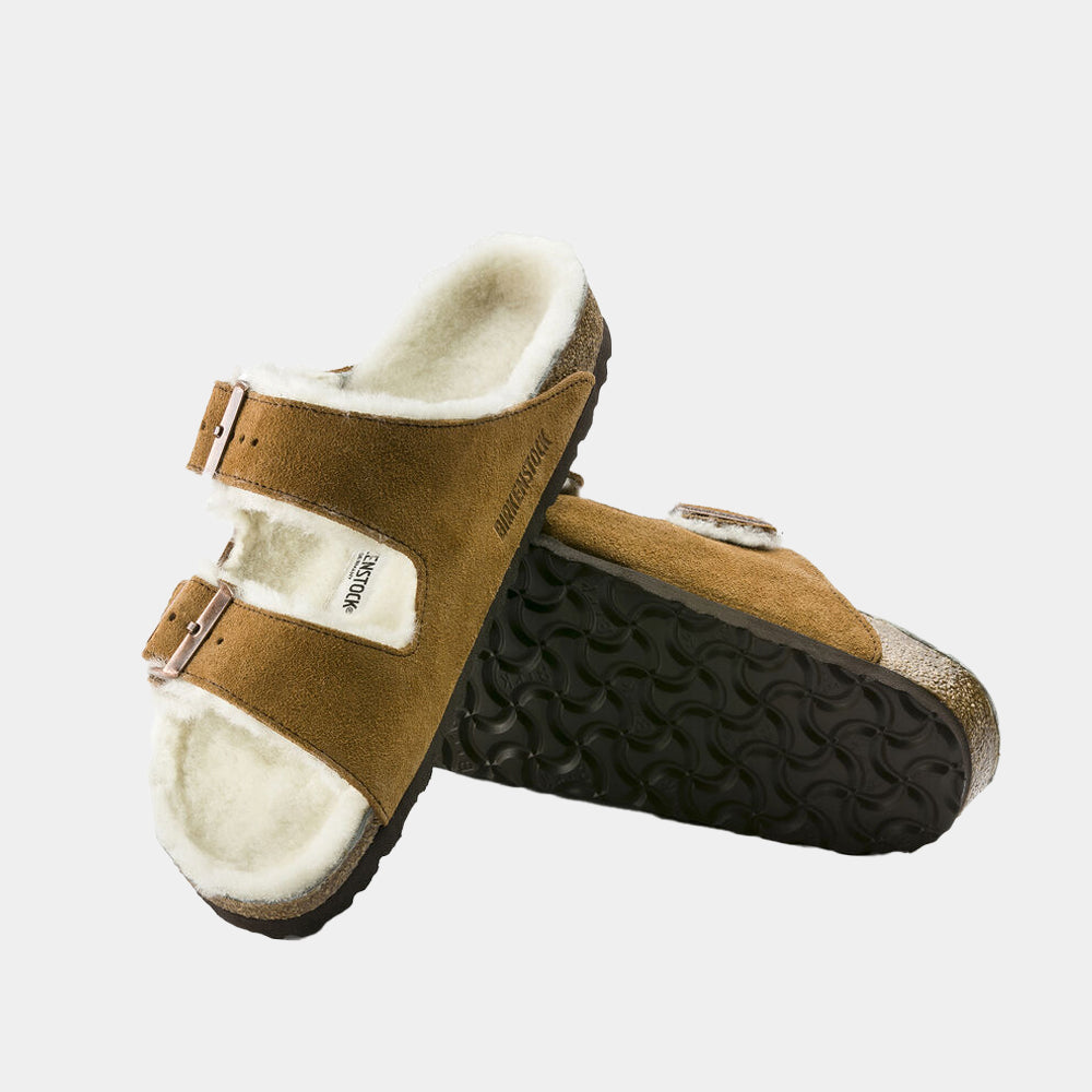 Mules Birkenstock Arizona Shearling en nubuck et fourrure camel, vue 5 – mules fourrées femme | Ann Tuil