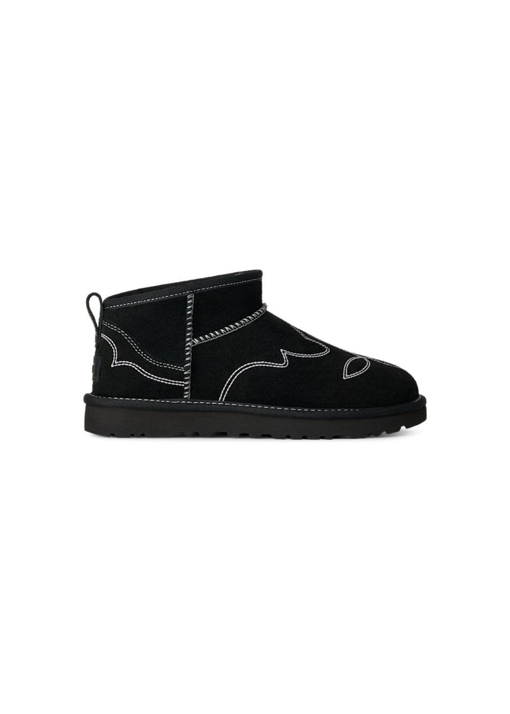 Boots UGG Classic Ultra Mini Western en velours noir, vue de profil | Ann Tuil