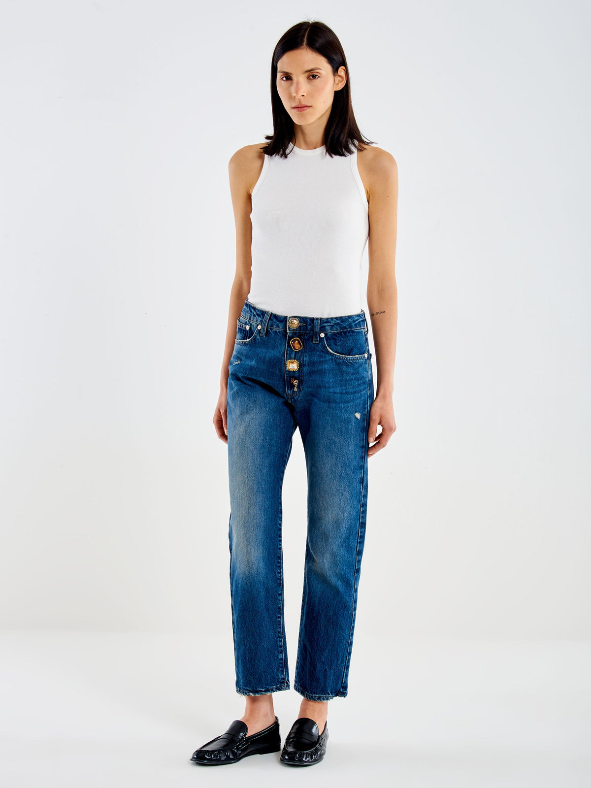Jean Vicolo Zoe bleu boutons bijoux