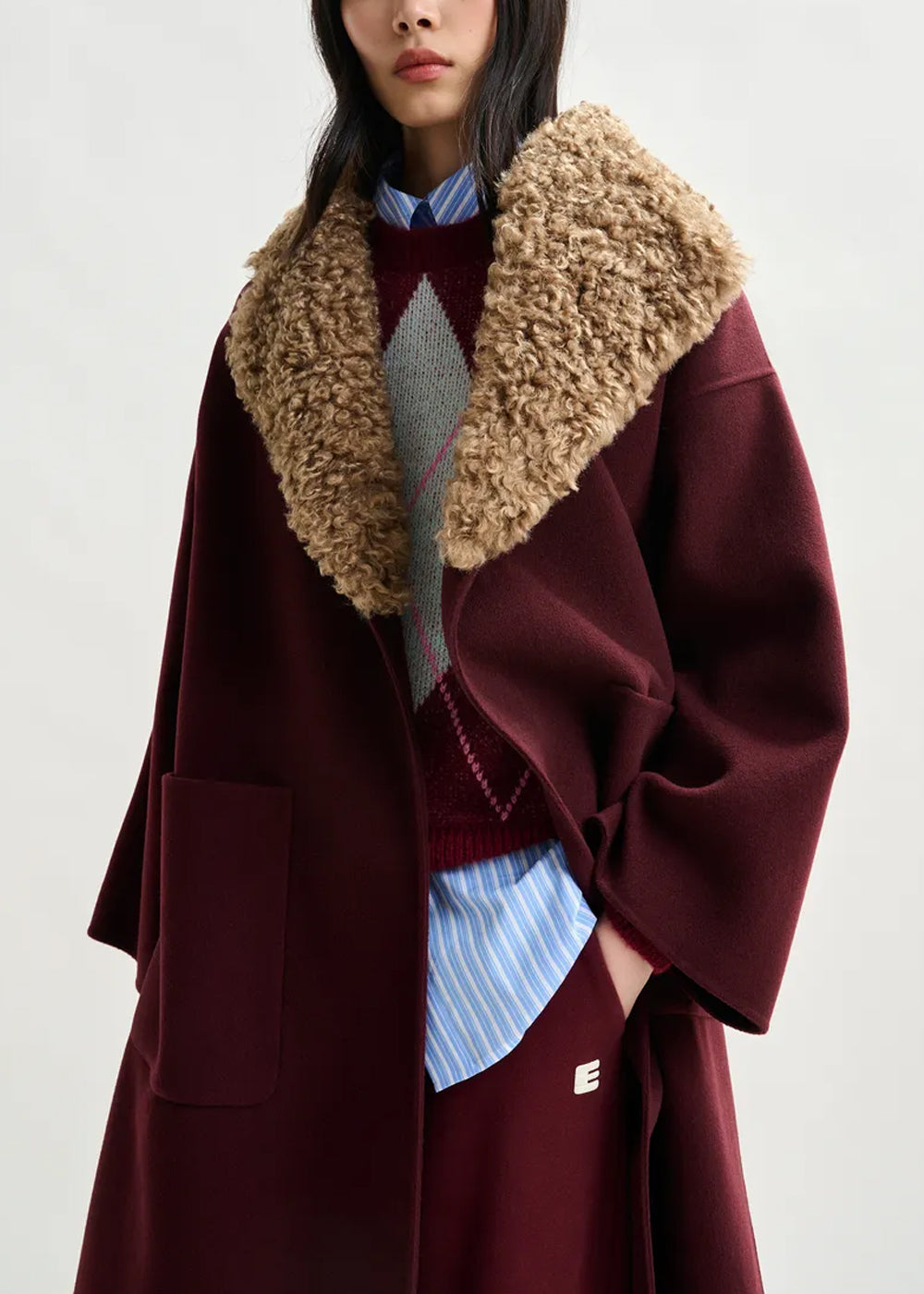 MANTEAU ESSENTIEL ANTWERP IRNO FAUX FUR COLLAR COAT