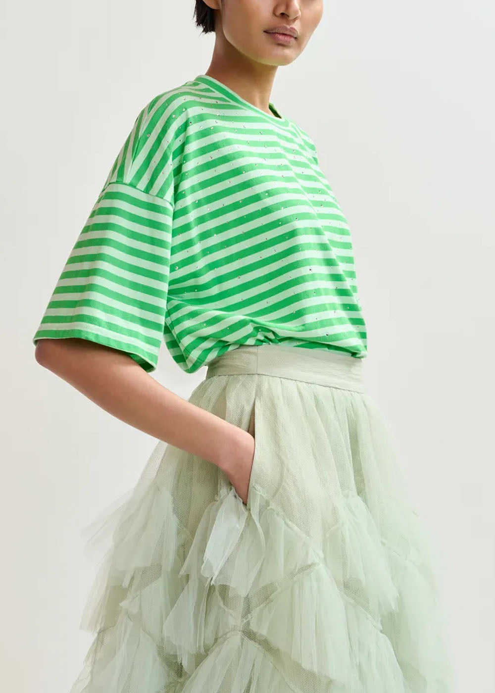 T-SHIRT ESSENTIEL ANTWERP JOSTE STRIPED W STRASS