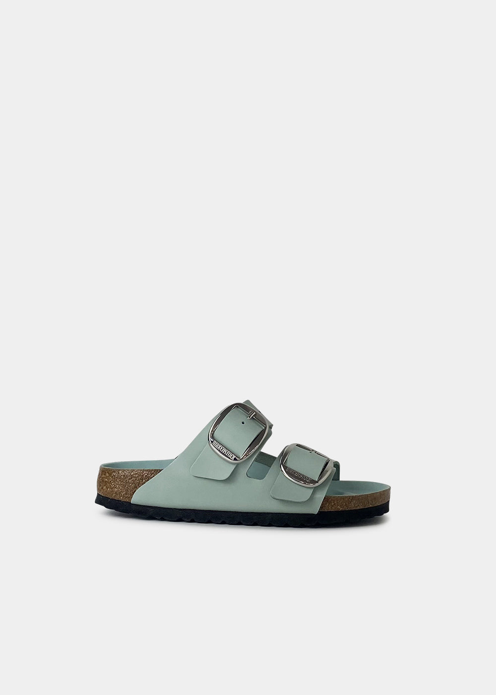 Mules Birkenstock Arizona BB en cuir naturel vernis high shine surf green, vue de profil – mules femme | Ann Tuil