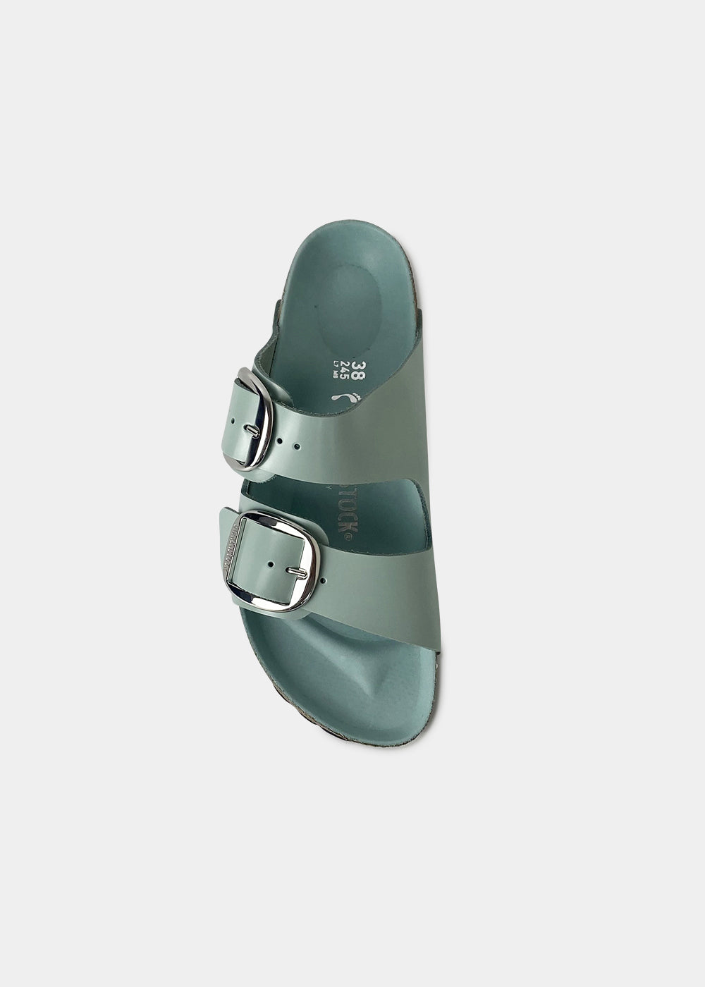 Mules Birkenstock Arizona BB en cuir naturel vernis high shine surf green, vue 3 – mules femme | Ann Tuil