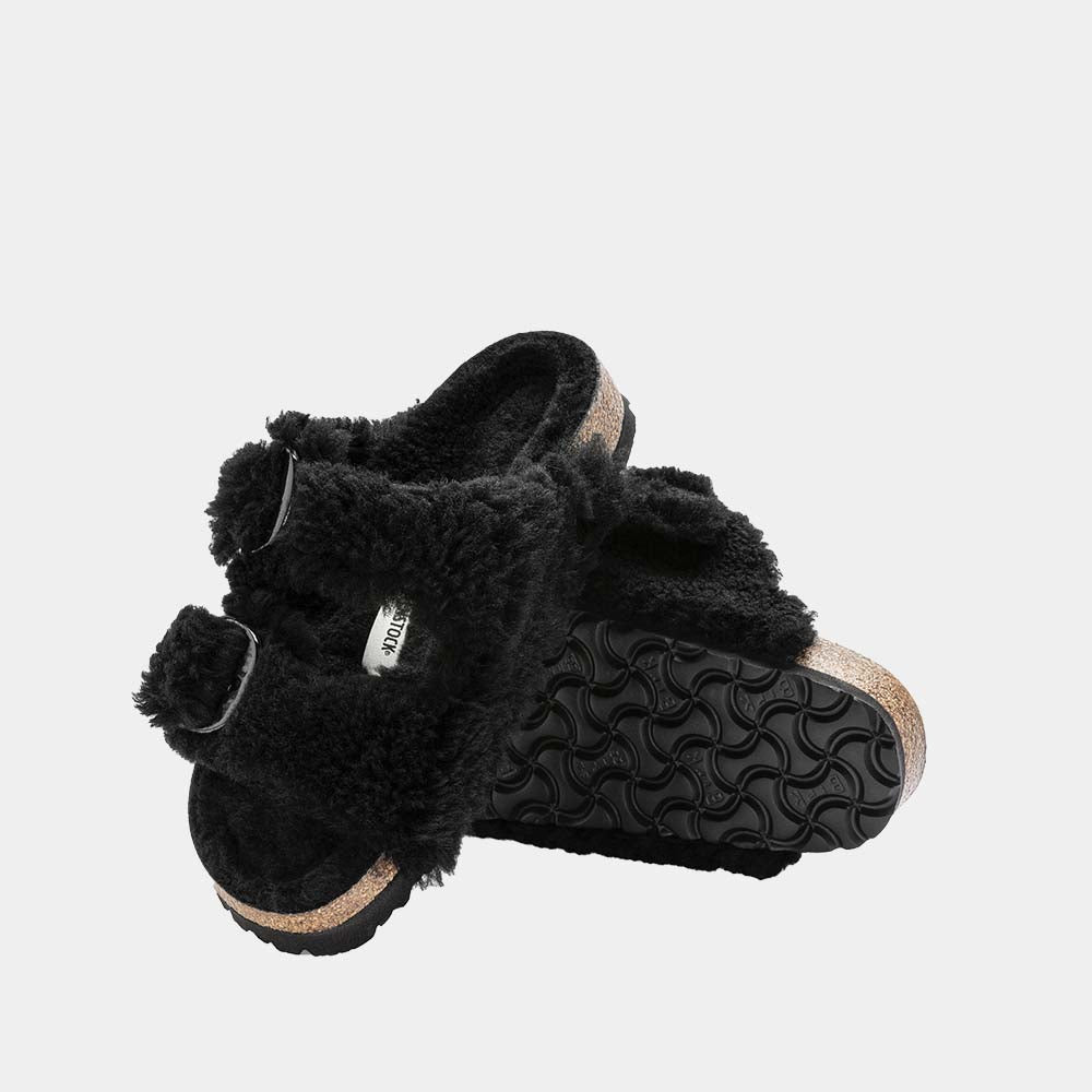 Mules Birkenstock Arizona Big Buckle Shearling en mouton noir, vue 6 – mules fourrées femme | Ann Tuil