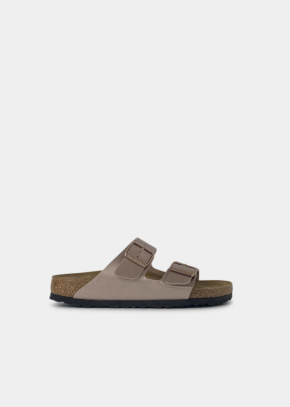 Mules Birkenstock Arizona BS en cuir métallisé copper, vue de profil – mules femme | Ann Tuil
