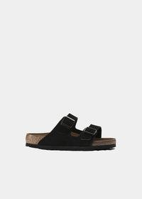 Mules Birkenstock Arizona BS en cuir velours noir, vue de profil – mules femme | Ann Tuil