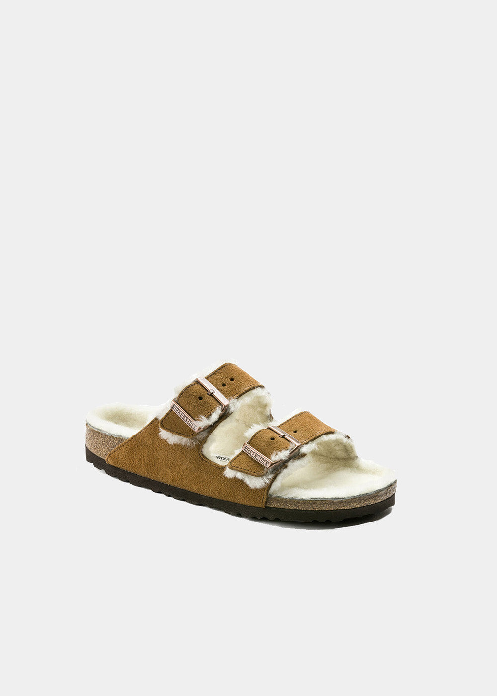 Mules Birkenstock Arizona Shearling en nubuck et fourrure camel, vue 2 – mules fourrées femme | Ann Tuil