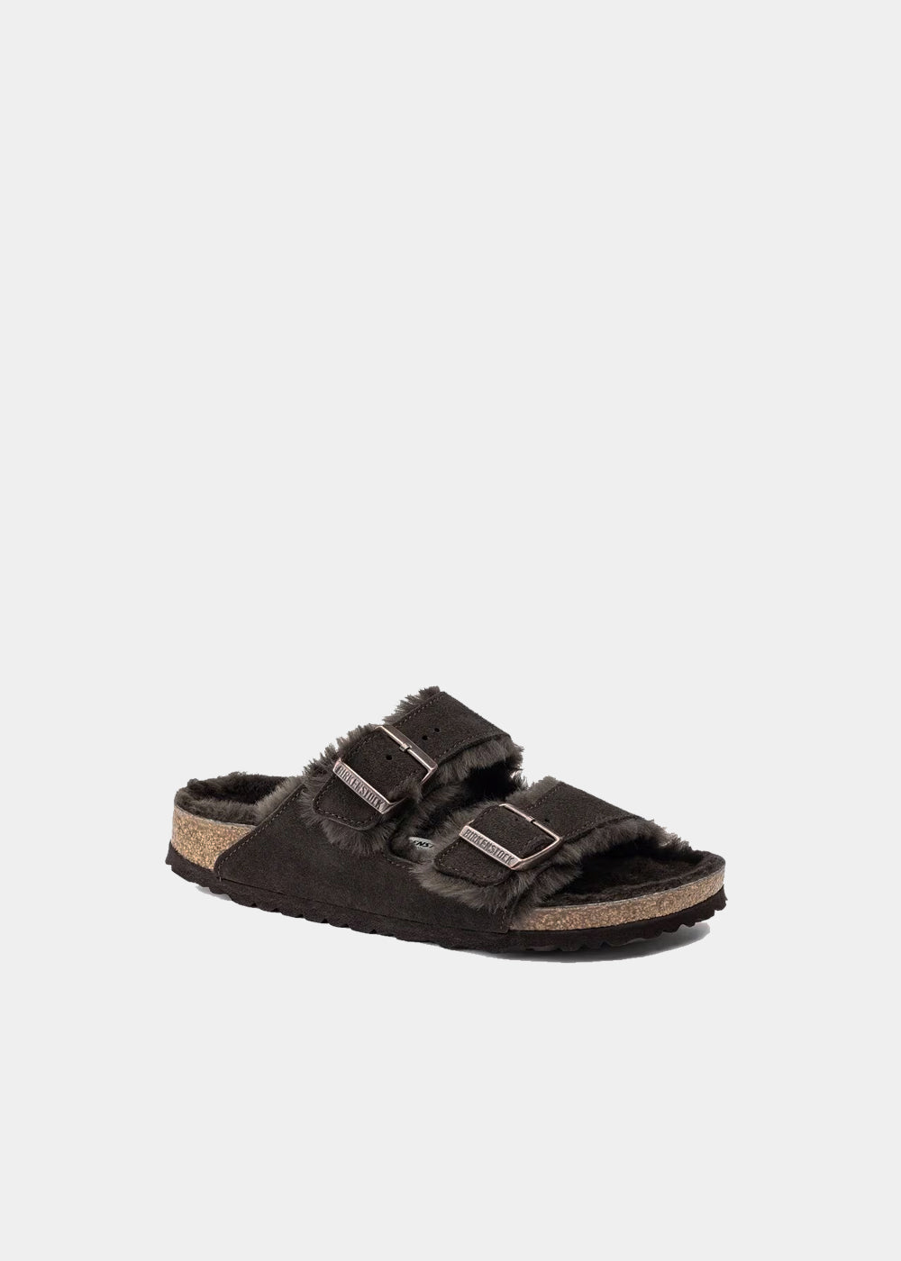 Mules Birkenstock Arizona Shearling en nubuck et fourrure marron, vue 3 – mules fourrées femme | Ann Tuil