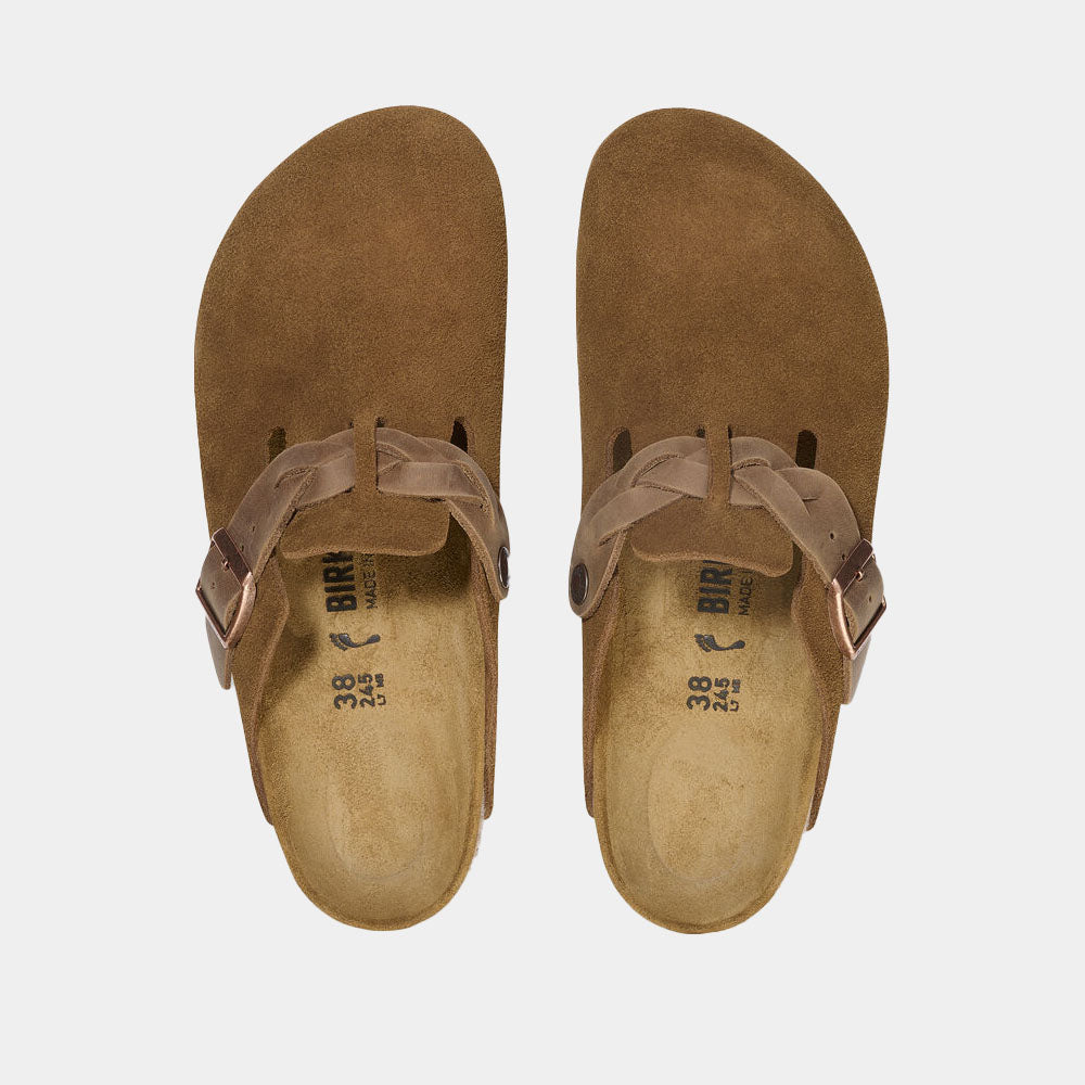 Sabots Birkenstock Boston Braided en cuir velours camel, vue 4 – sabots femme | Ann Tuil
