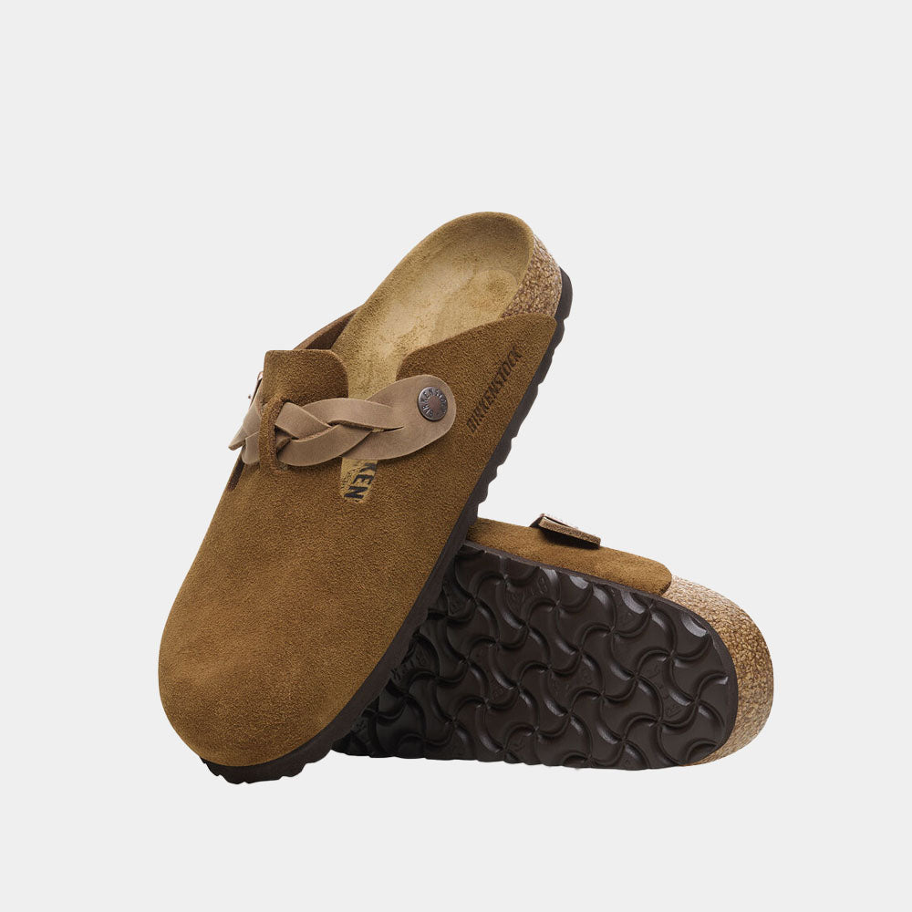 Sabots Birkenstock Boston Braided en cuir velours camel, vue 5 – sabots femme | Ann Tuil