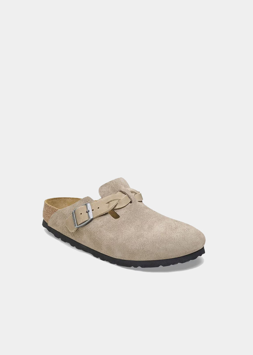 Sabots Birkenstock Boston Braided en cuir velours taupe, vue 4 – sabots femme | Ann Tuil