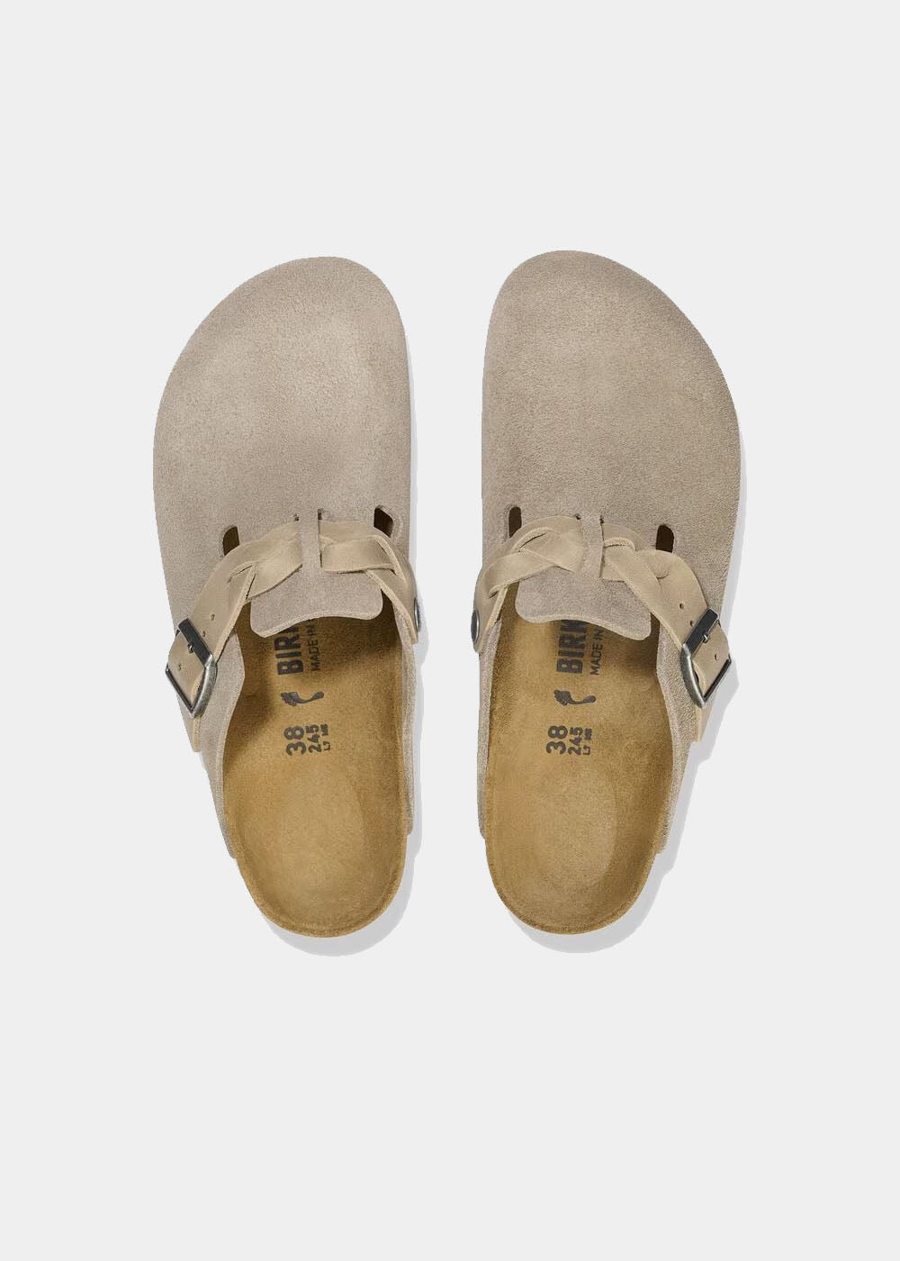 Sabots Birkenstock Boston Braided en cuir velours taupe, vue 5 – sabots femme | Ann Tuil