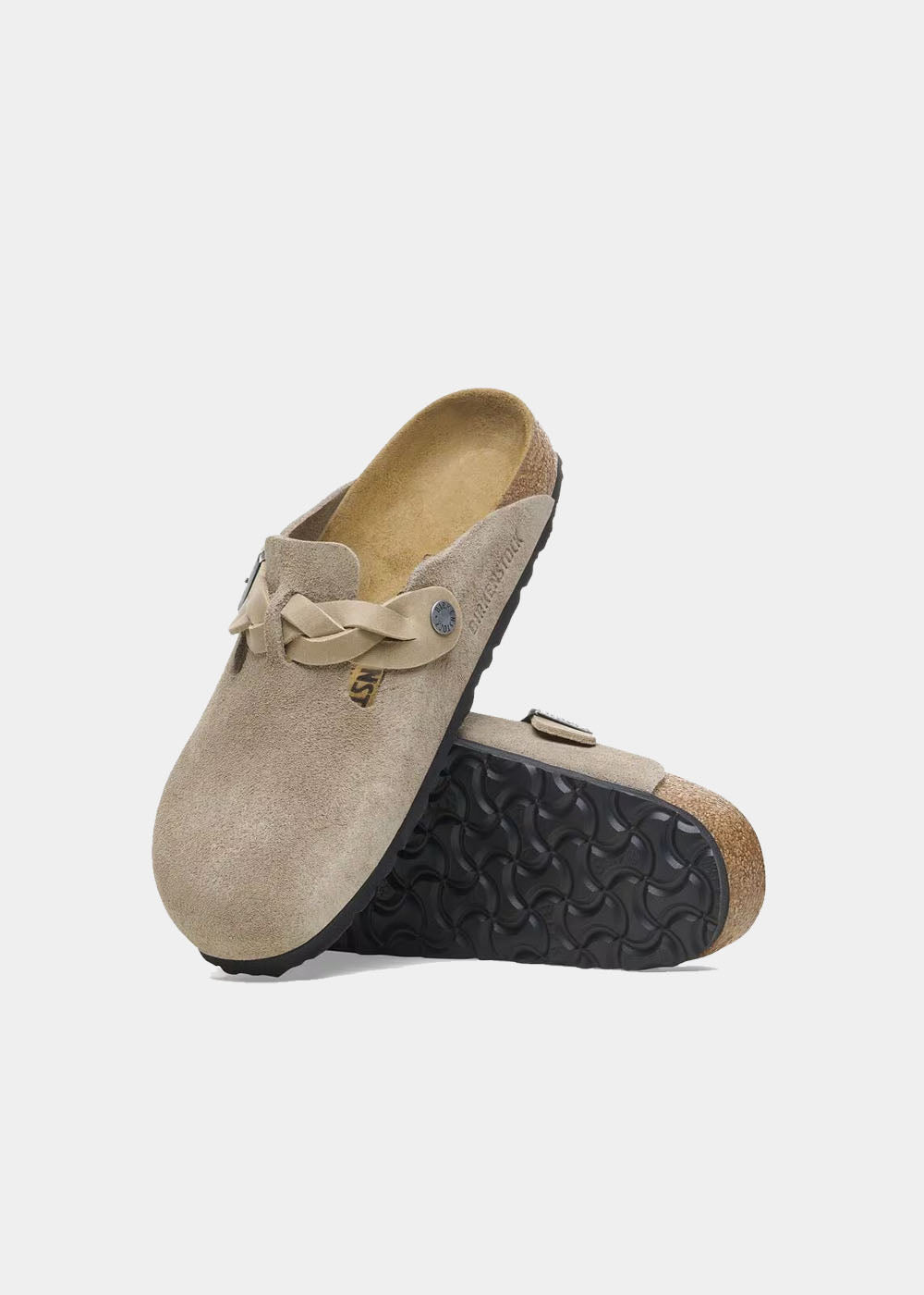 Sabots Birkenstock Boston Braided en cuir velours taupe, vue 6 – sabots femme | Ann Tuil