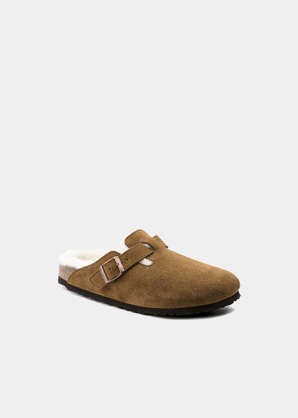 Sabots Birkenstock Boston Shearling en nubuck et fourrure camel, vue 2 – sabots fourrés femme | Ann Tuil