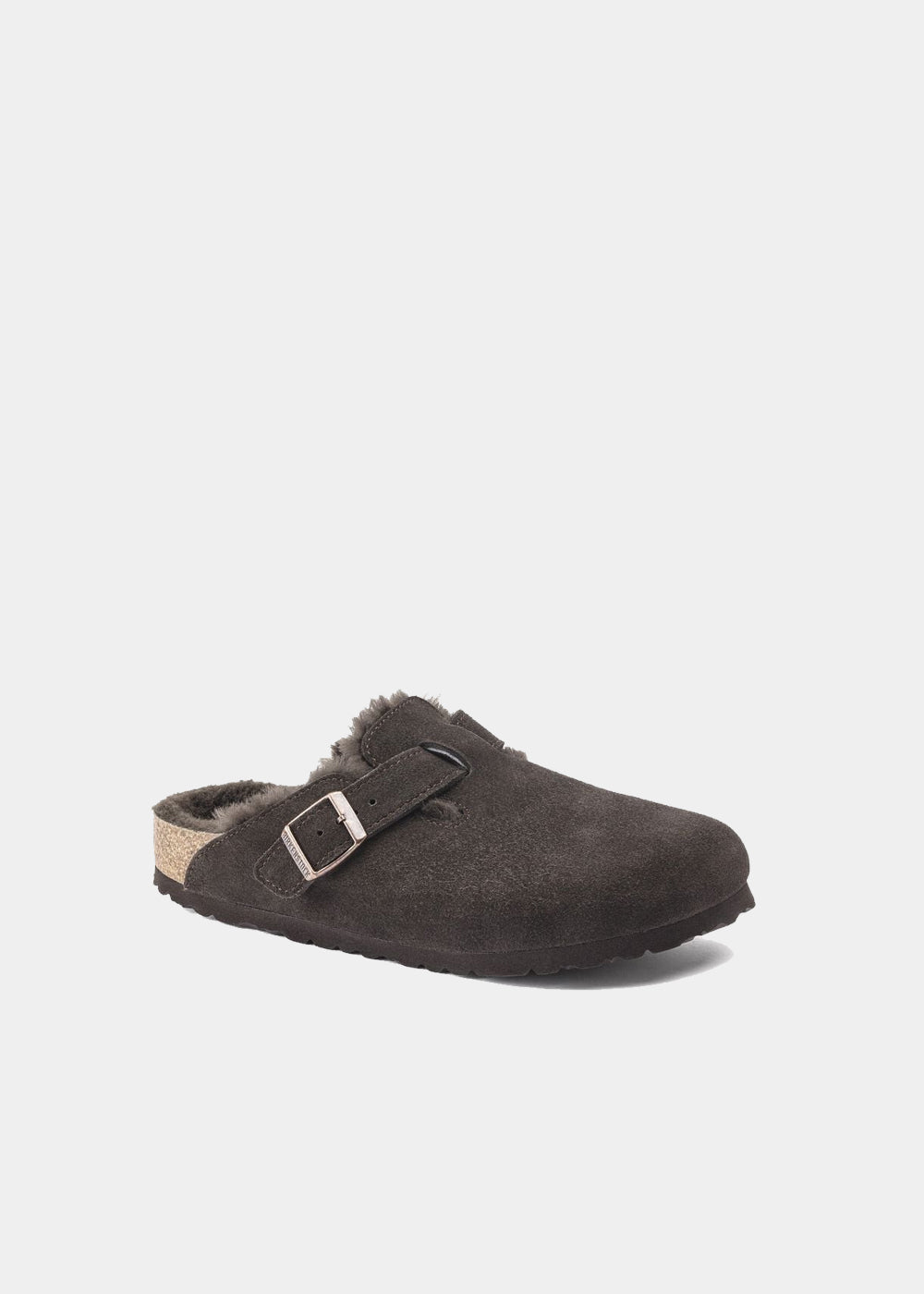 Sabots Birkenstock Boston Shearling en nubuck et fourrure mocca, vue 3 – sabots fourrés femme | Ann Tuil