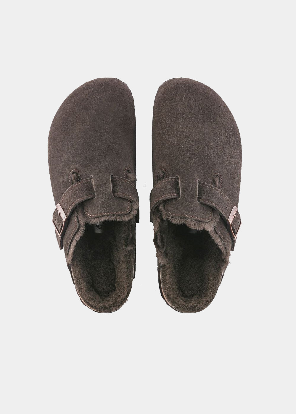 Sabots Birkenstock Boston Shearling en nubuck et fourrure mocca, vue 5 – sabots fourrés femme | Ann Tuil