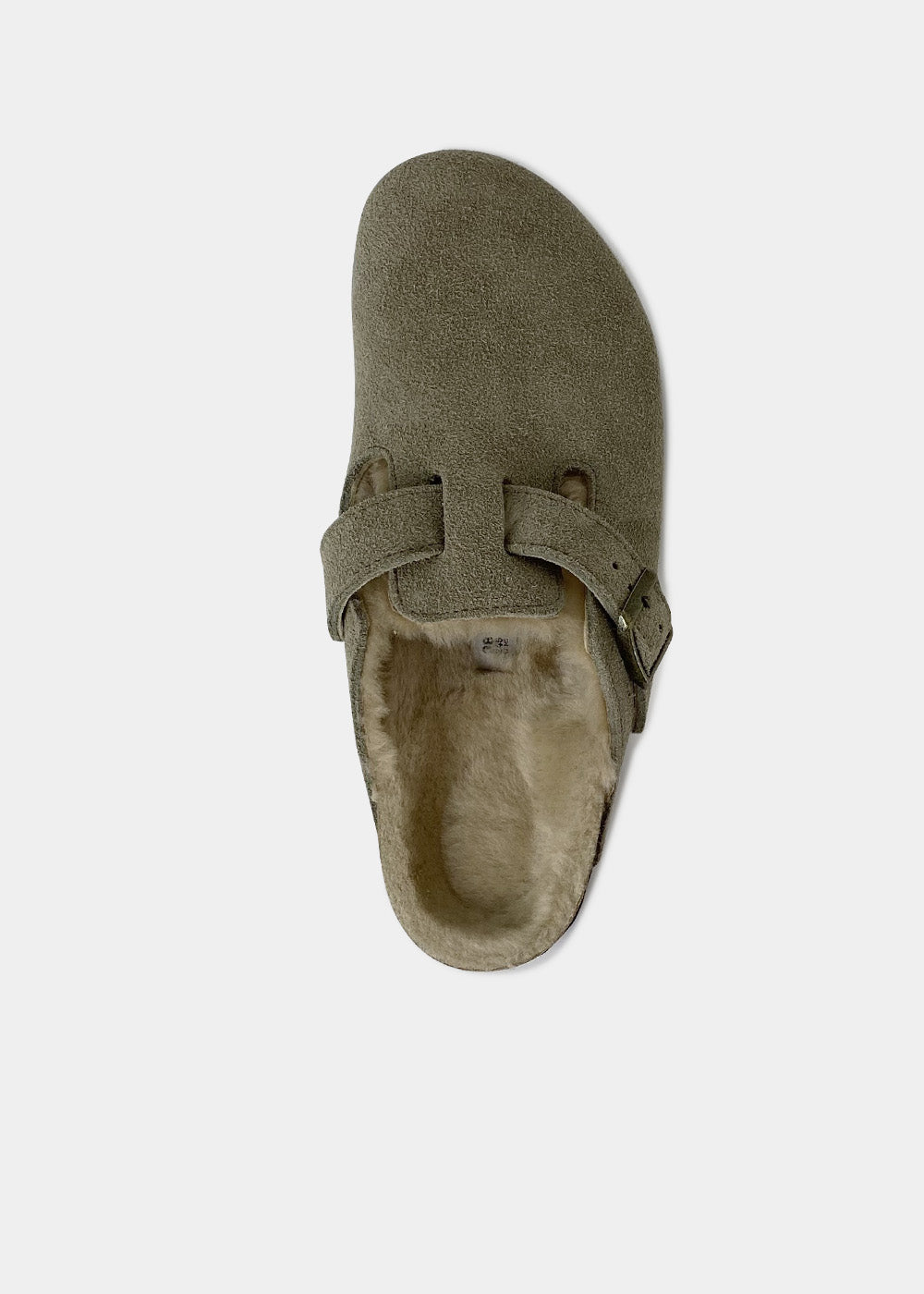 Sabots Birkenstock Boston Shearling en nubuck et fourrure taupe, vue 3 – sabots fourrés femme | Ann Tuil