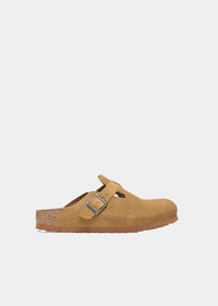 Sabots Birkenstock Boston en velours cotelé cork brown, vue de profil – sabots femme | Ann Tuil