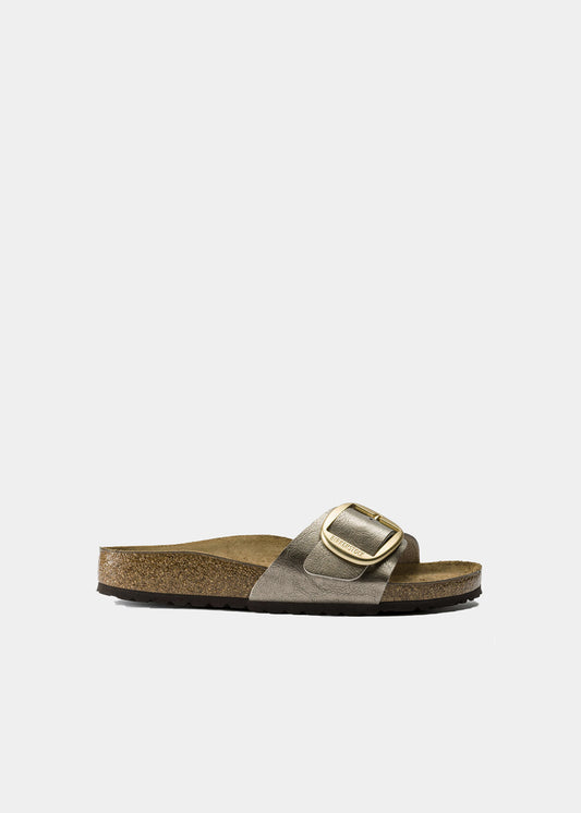 Mules Birkenstock Madrid BB en cuir métallisé graceful taupe, vue de profil – mules femme | Ann Tuil