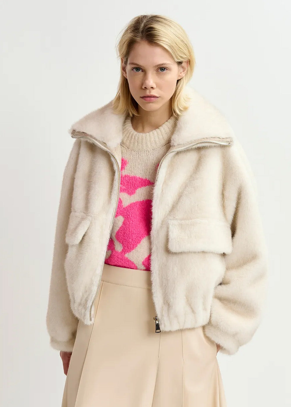 Blouson aviateur Essentiel Antwerp Genz blanc cassé, vue 2 – blouson aviateur femme | Ann Tuil