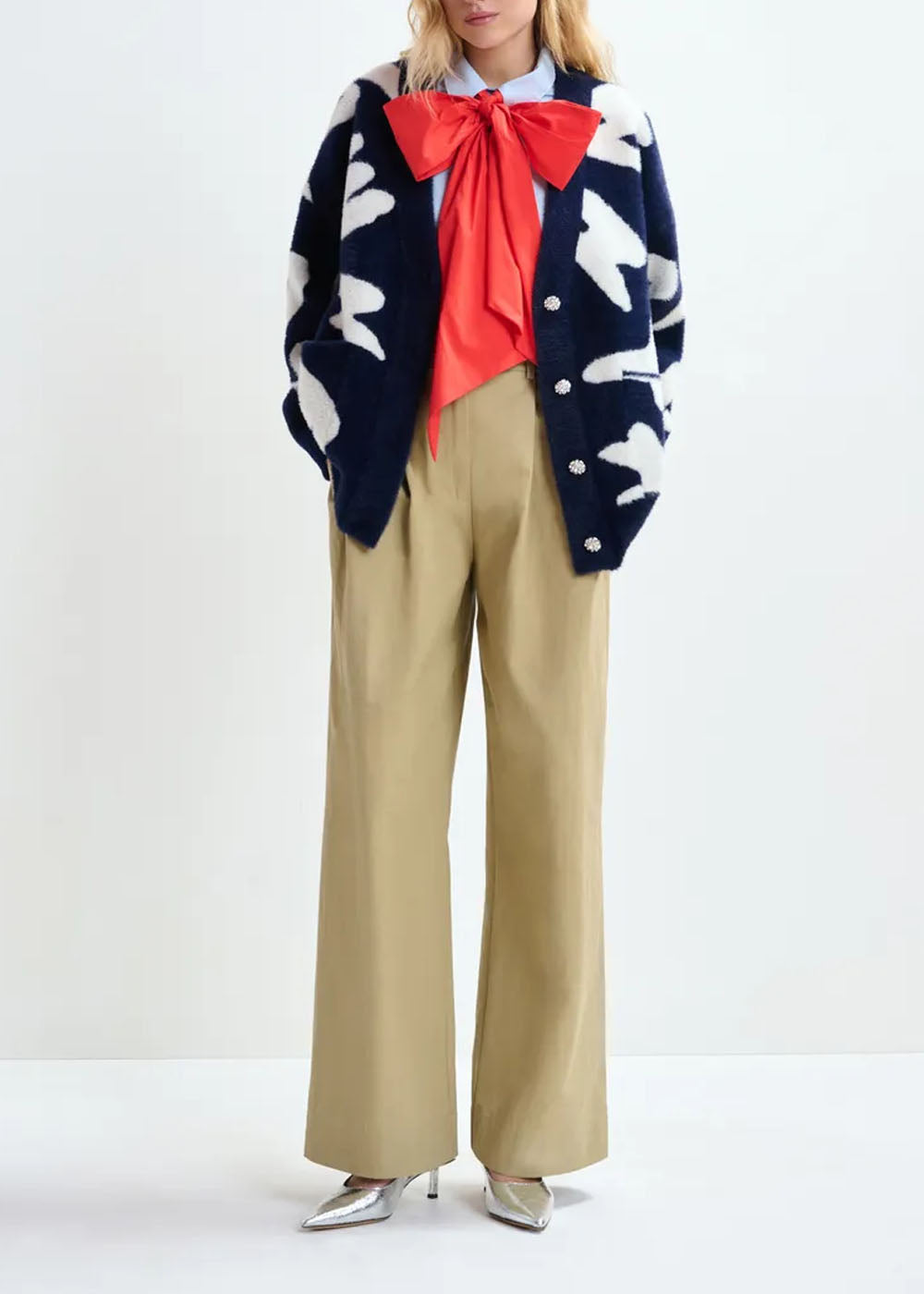Cardigan Essentiel Antwerp Jarden Letters Knit Cardigan bleu marine et blanc, vue 5 – cardigan femme | Ann Tuil
