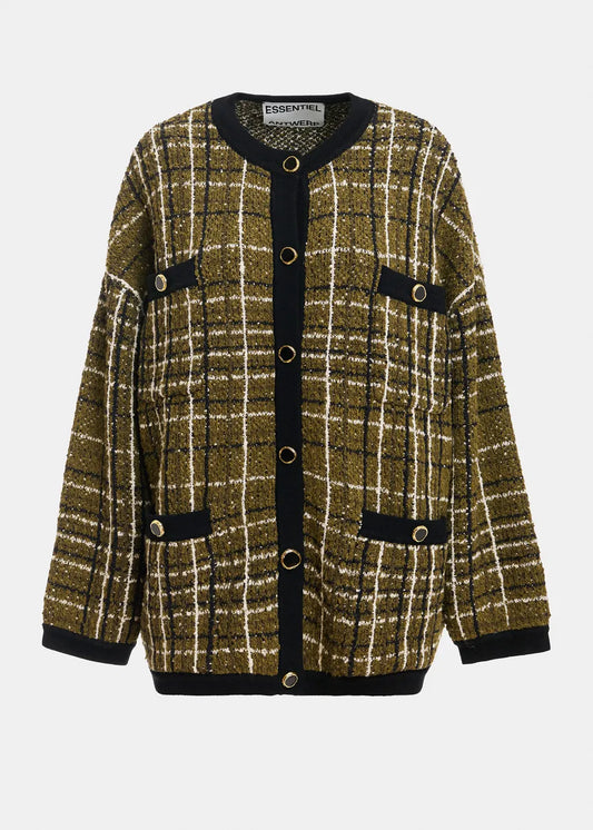 Cardigan Essentiel Antwerp Kannel vert, cru et noir, vue 1 – cardigan femme | Ann Tuil