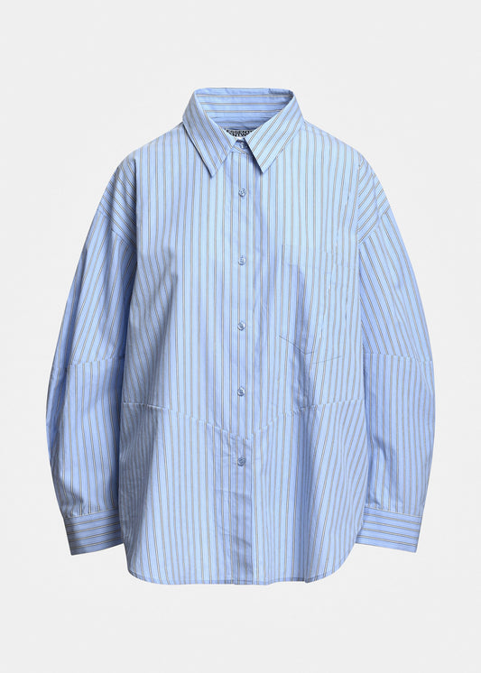 Chemise Essentiel Antwerp Kreative rayé bleu clair, blanc cassé et noir, vue 1 – chemise femme | Ann Tuil