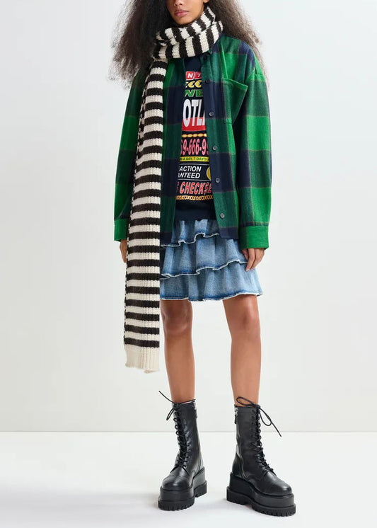 Echarpe Essentiel Antwerp Juny Striped Knit Scarf noir et écru, vue 1 – echarpe femme | Ann Tuil