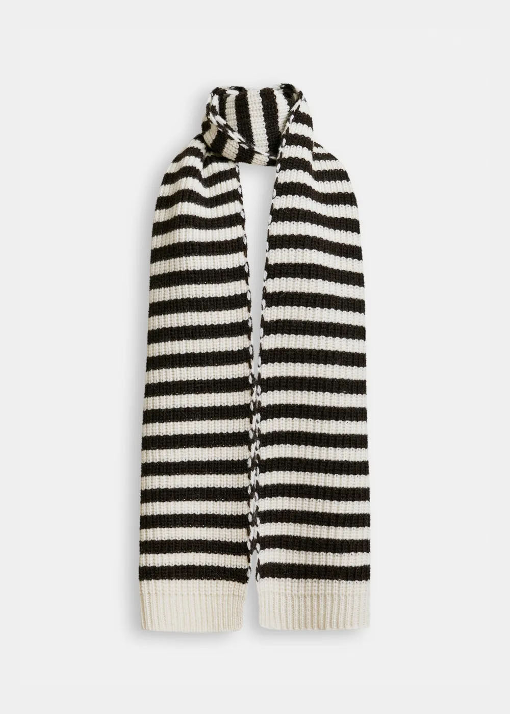Echarpe Essentiel Antwerp Juny Striped Knit Scarf noir et écru, vue 2 – echarpe femme | Ann Tuil