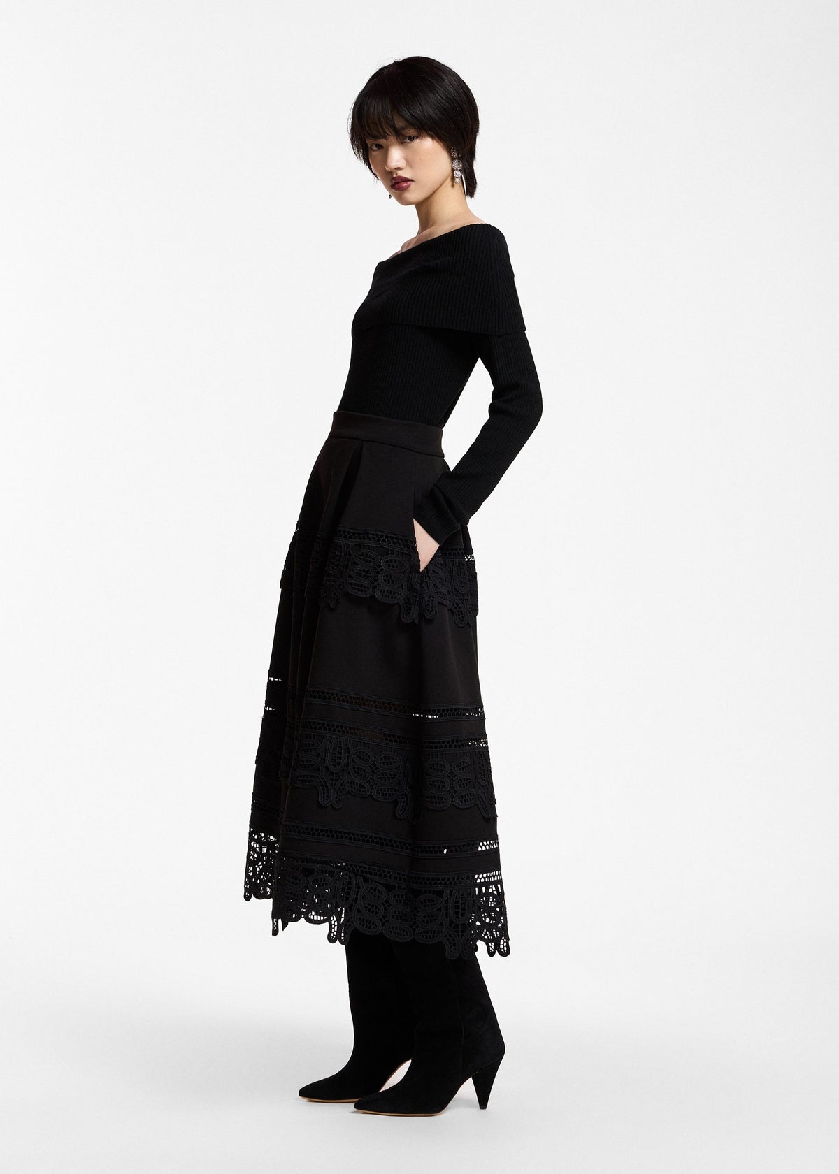 Jupe longue Essentiel Antwerp Kommon noir, vue 3 – jupe longue femme | Ann Tuil
