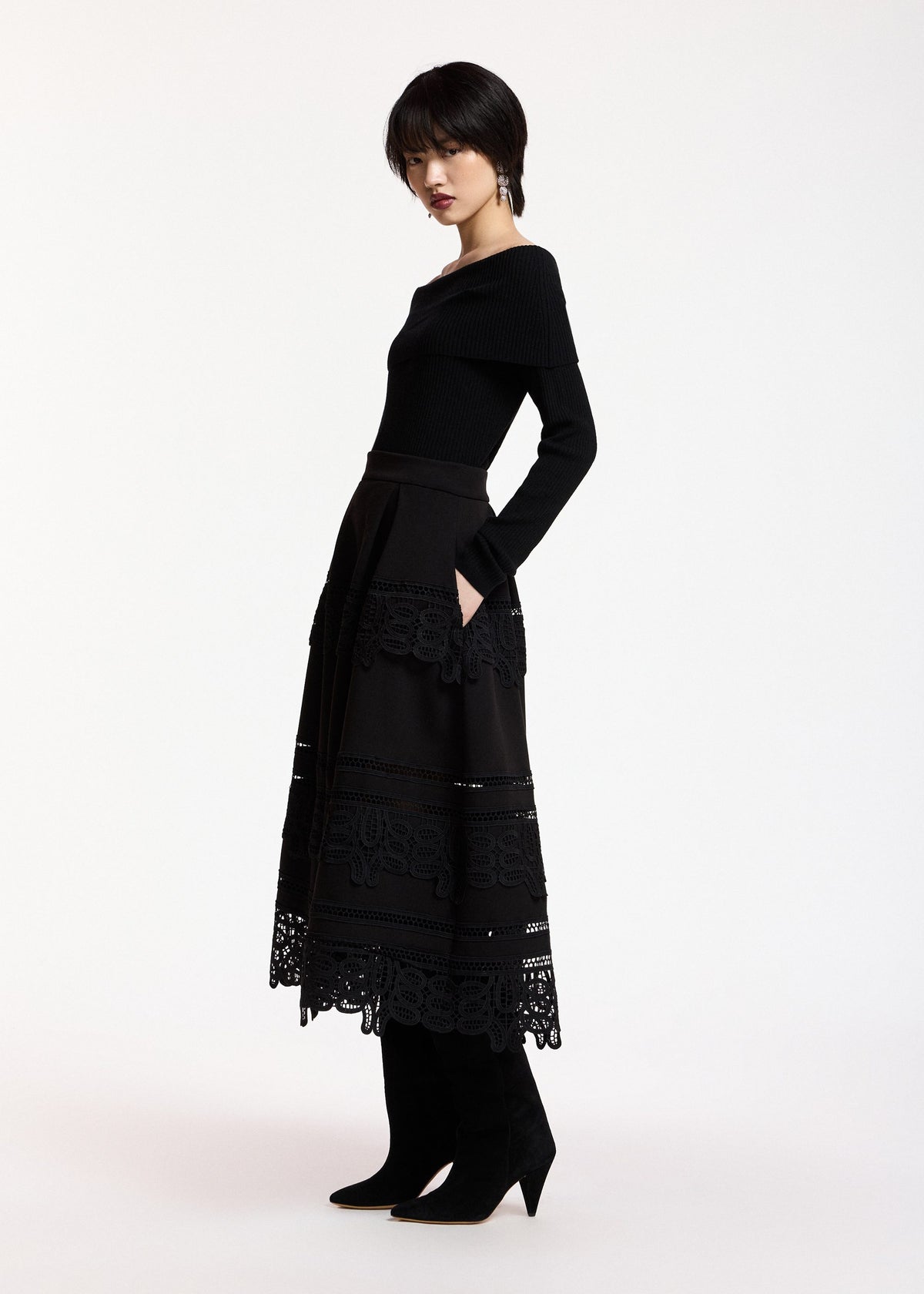 Jupe longue Essentiel Antwerp Kommon noir, vue 5 – jupe longue femme | Ann Tuil