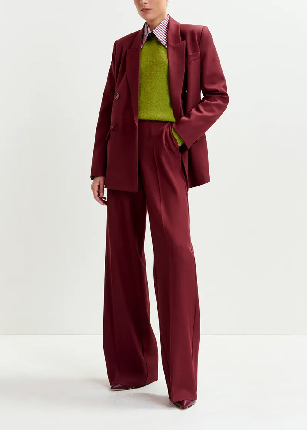 Pantalon Essentiel Antwerp Izi Elasticated Waist Pants bordeaux, vue 1 – pantalon femme | Ann Tuil