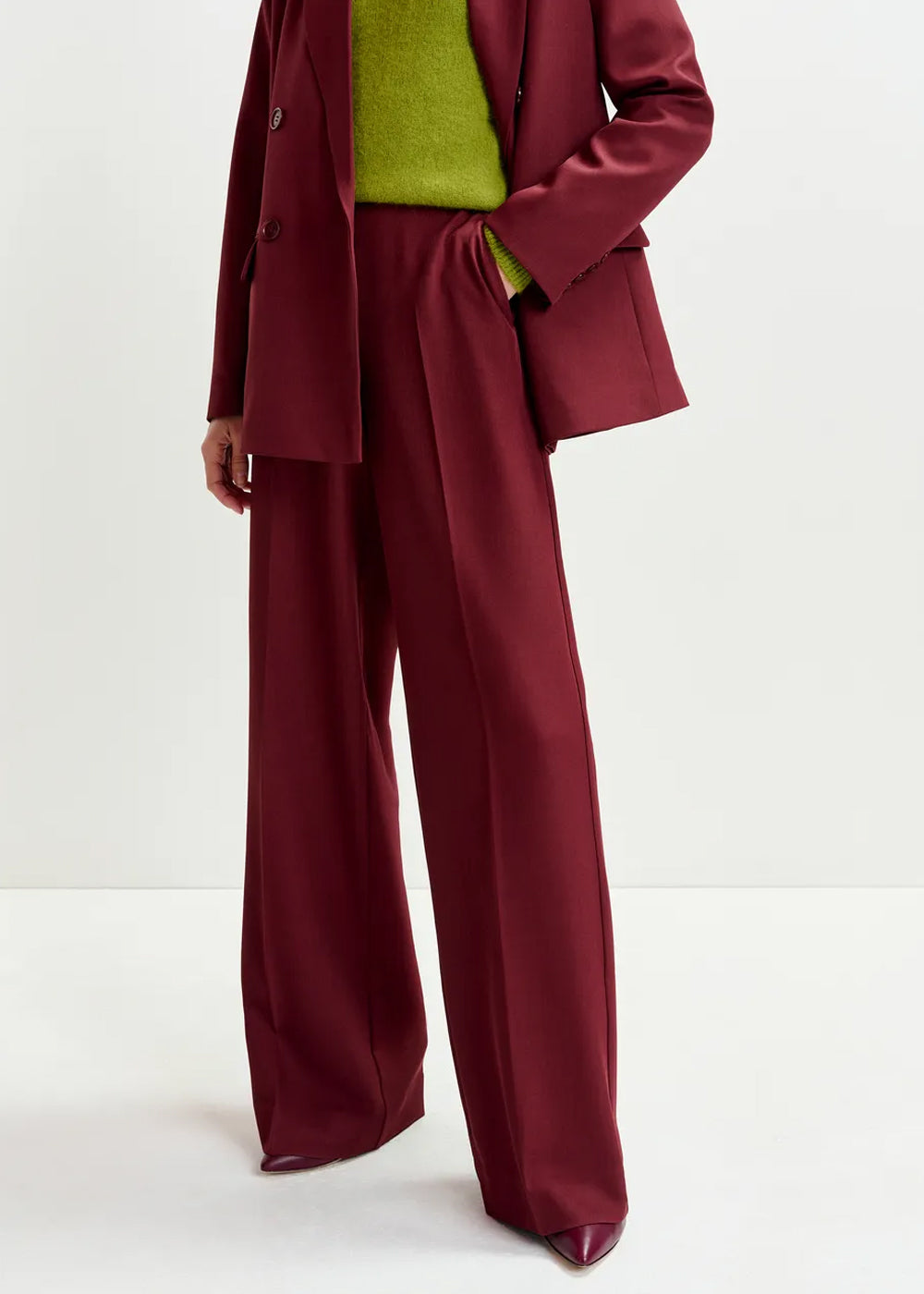 Pantalon Essentiel Antwerp Izi Elasticated Waist Pants bordeaux, vue 2 – pantalon femme | Ann Tuil