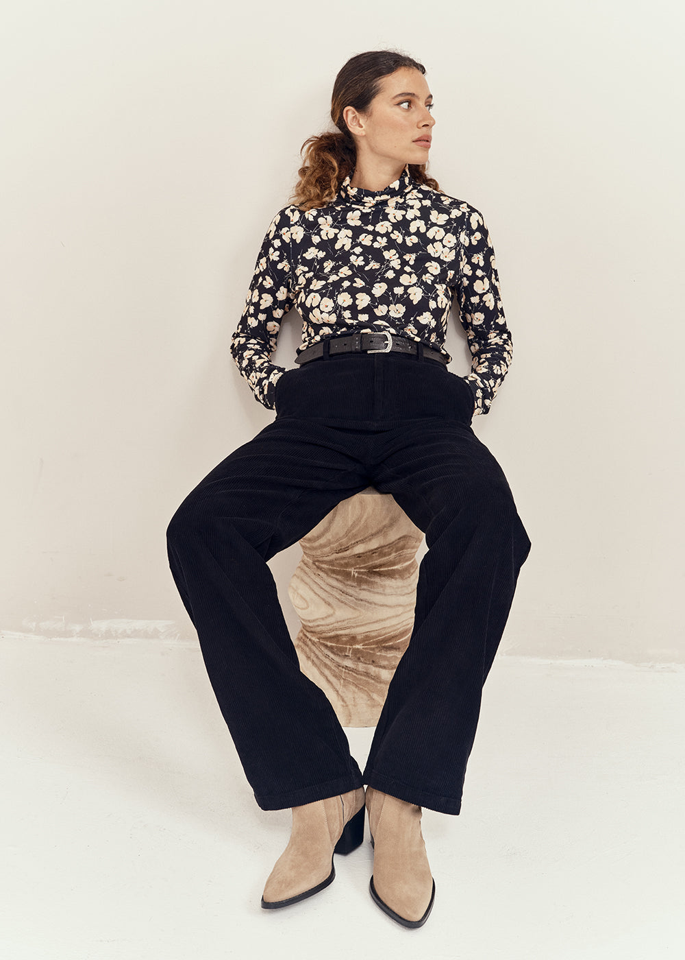 Pull Essentiel Antwerp Gilberto Printed Turtleneck blanc cassé, vue 3 – pull femme | Ann Tuil