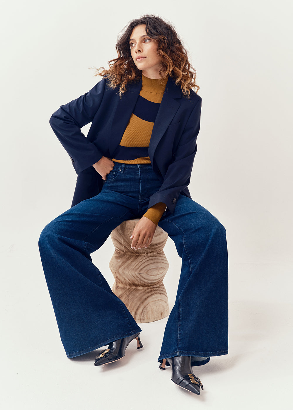 Pull Essentiel Antwerp Goose Wavy Knit Pull combo 4 toffee, vue 2 – pull femme | Ann Tuil