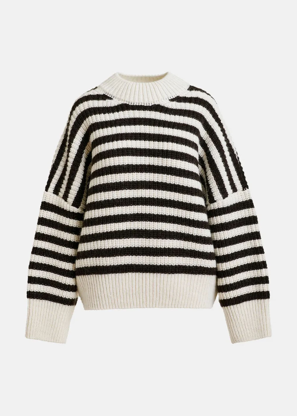 Pull Essentiel Antwerp Jacquie Striped Knit noir et écru, vue 7 – pull femme | Ann Tuil