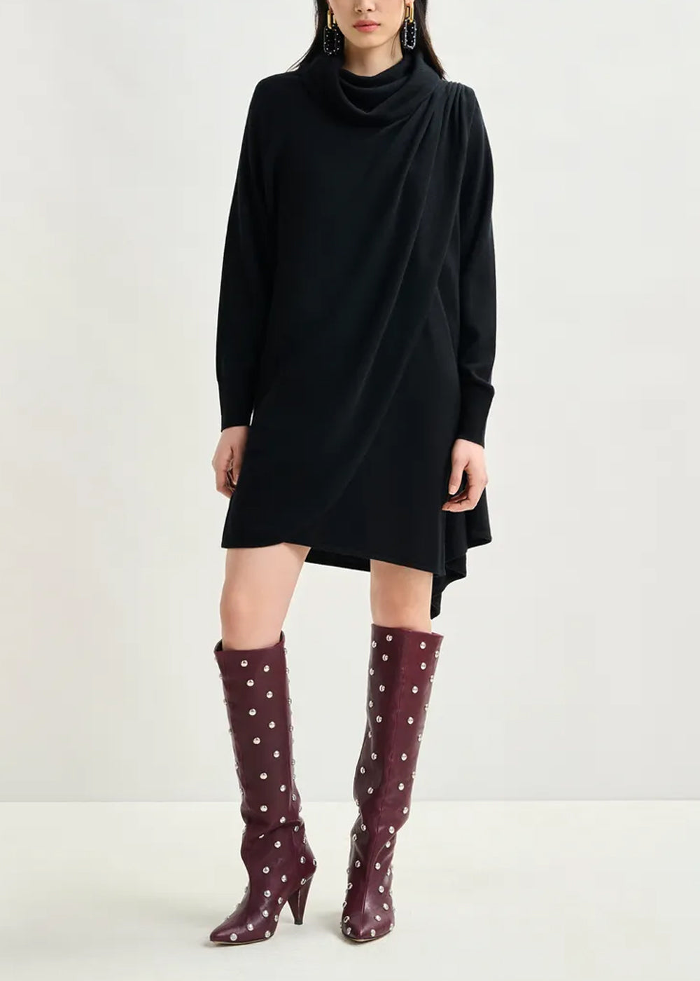 Robe Essentiel Antwerp Illow Knitted Dress With Scarf noir, vue 1 – robe femme | Ann Tuil