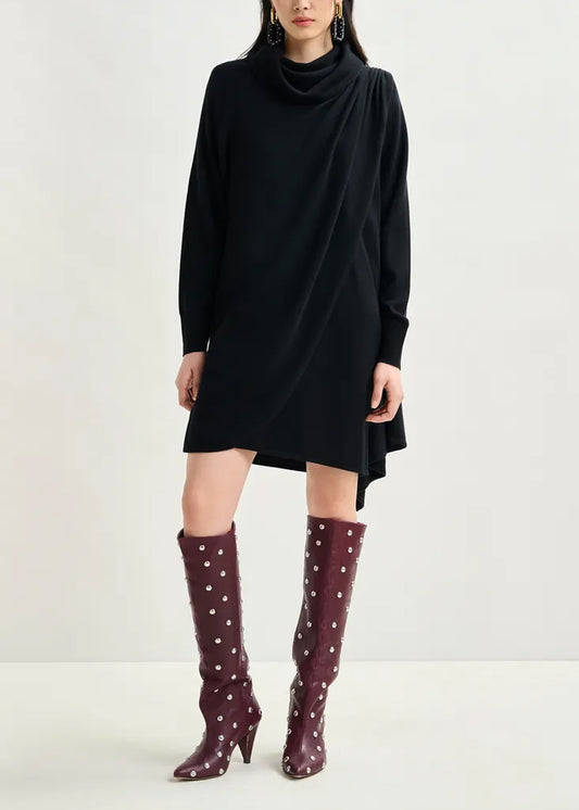 Robe Essentiel Antwerp Illow Knitted Dress With Scarf noir, vue 1 – robe femme | Ann Tuil
