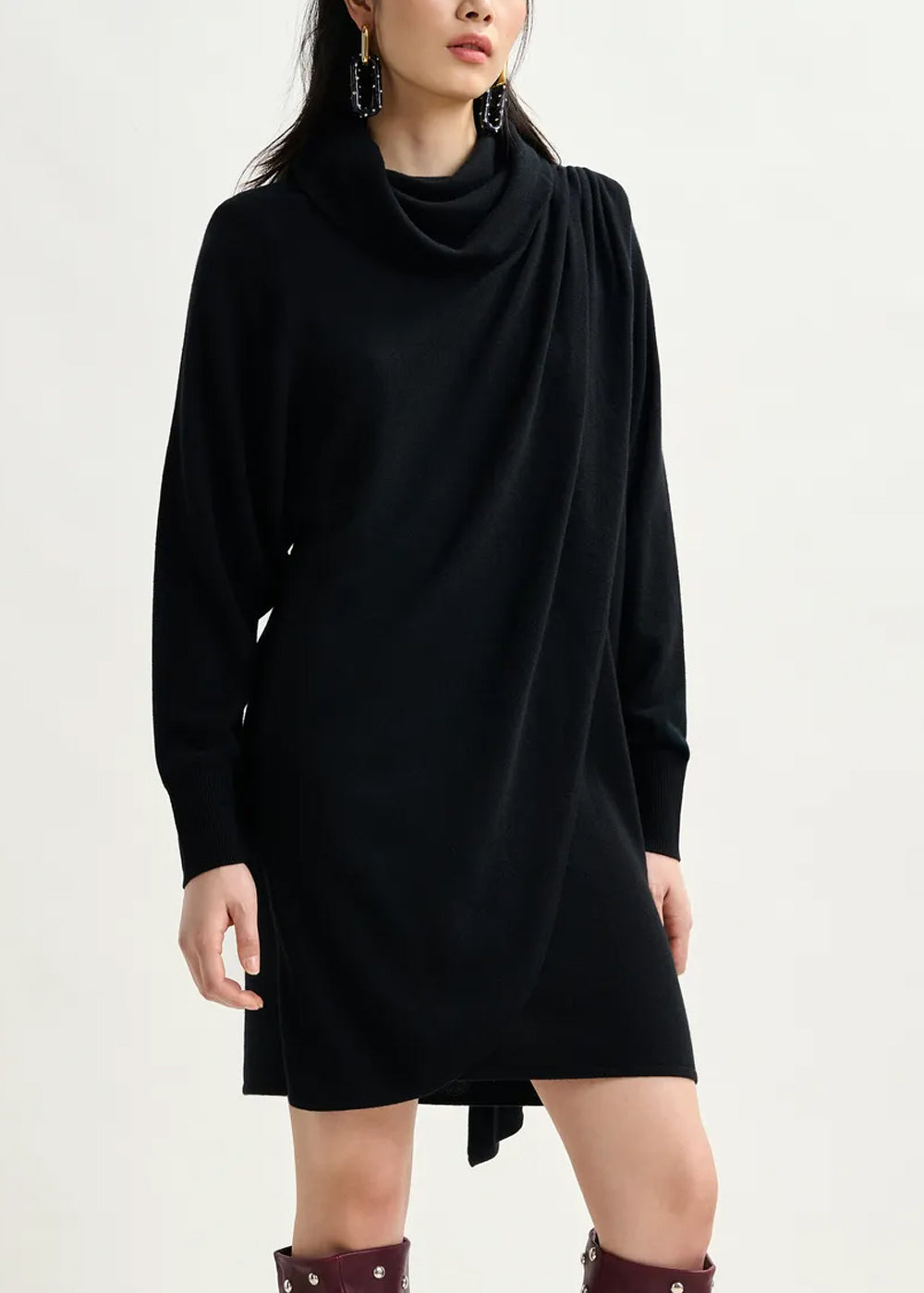 Robe Essentiel Antwerp Illow Knitted Dress With Scarf noir, vue 3 – robe femme | Ann Tuil
