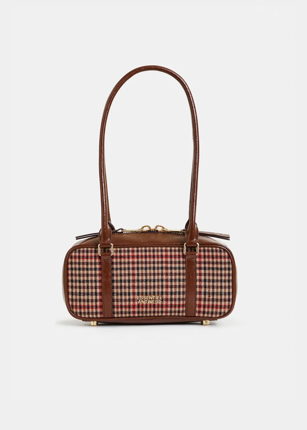 Sac Essentiel Antwerp Igor Checkwool Fabric Bag marron et beige, vue 1 – sac femme | Ann Tuil