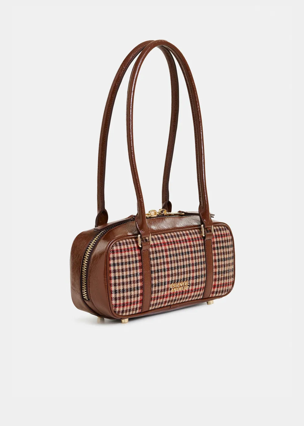 Sac Essentiel Antwerp Igor Checkwool Fabric Bag marron et beige, vue 2 – sac femme | Ann Tuil
