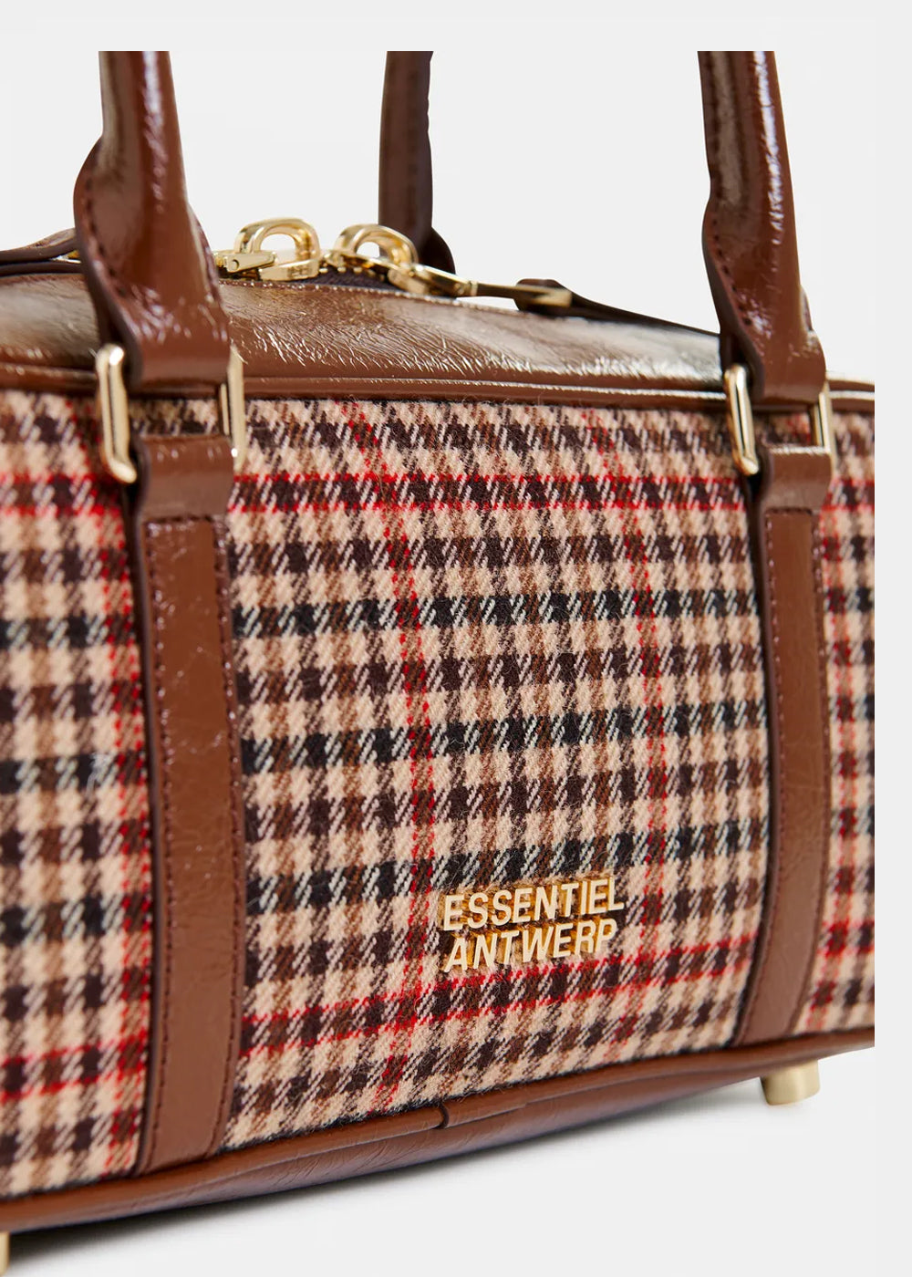 Sac Essentiel Antwerp Igor Checkwool Fabric Bag marron et beige, vue 4 – sac femme | Ann Tuil