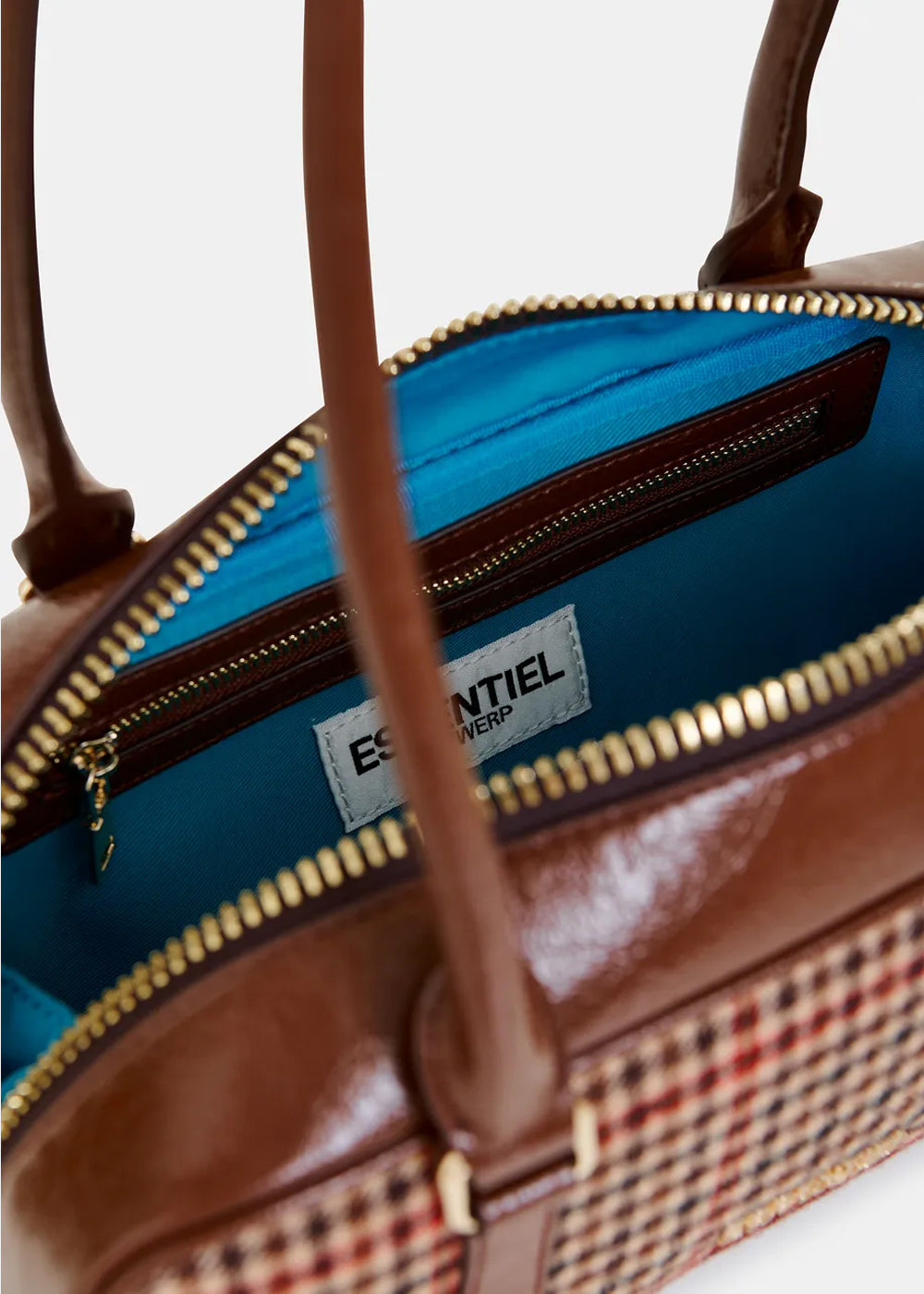 Sac Essentiel Antwerp Igor Checkwool Fabric Bag marron et beige, vue 5 – sac femme | Ann Tuil