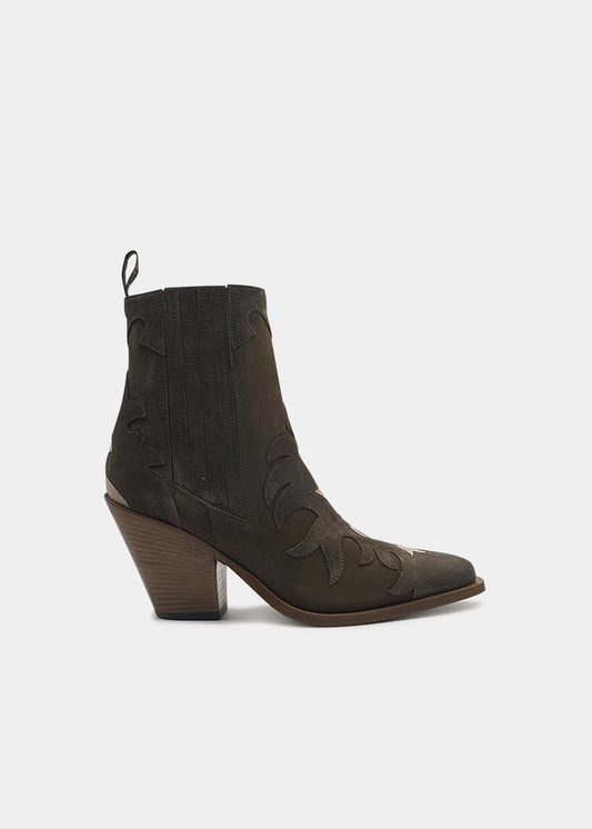 Boots Sartore Season SR3921 en velours marron et rose, vue de profil – boots femme | Ann Tuil