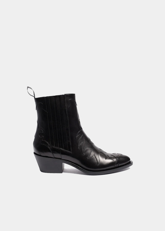Boots Sartore Soon SR3645 en cuir noir, vue de profil – boots femme | Ann Tuil