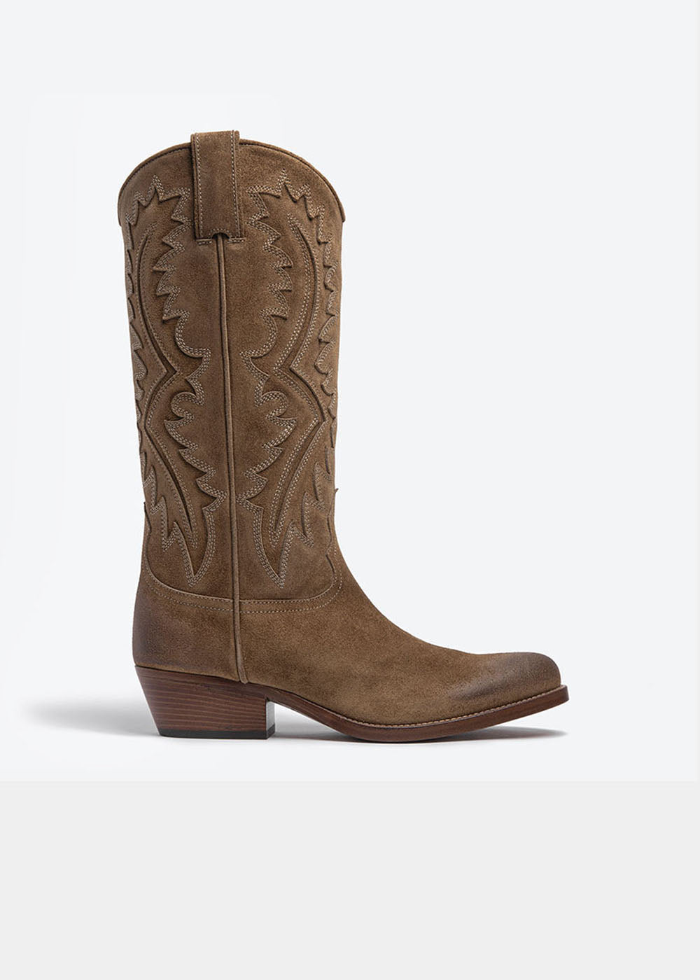 Boots Sartore Succes SR42110U en velours camel, vue de profil – boots femme | Ann Tuil