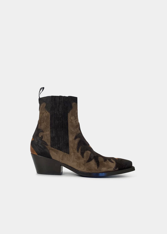Boots Sartore Suncloud SR3651 en velours marron, marron clair et ocre, vue de profil – boots femme | Ann Tuil